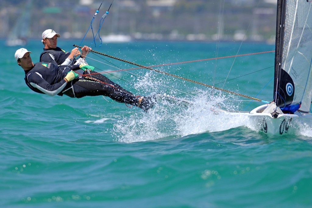 Nathan Outeridge and Ben Austin(AUS)<br />
Sailing - 2008 Sail Melbourne<br />
2008 49er World Championships<br />
 © Jeff Crow/ Sport the Library http://www.sportlibrary.com.au